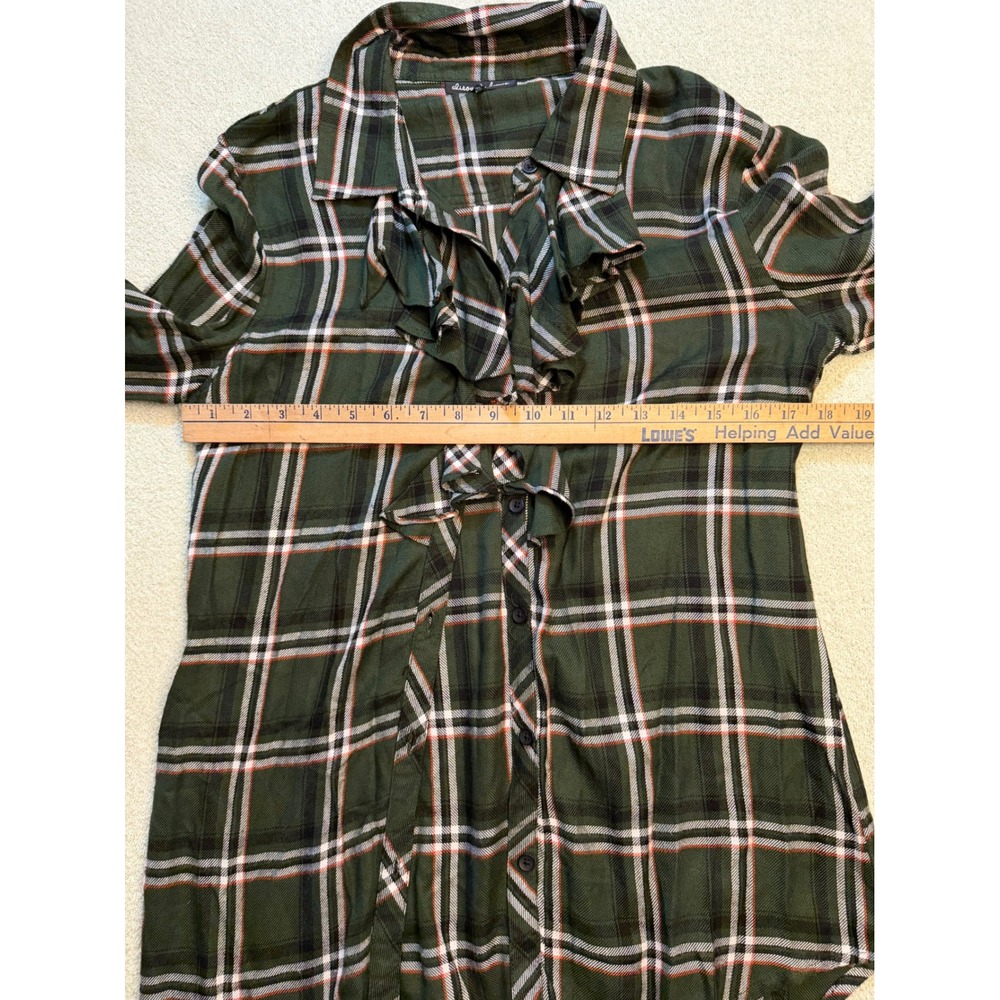 Alison Andrews Green Plaid Ruffle Front Button Down Shirt Womens Medium - Picture 2 of 4